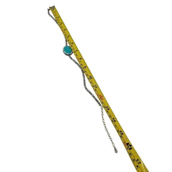 Vintage 90s Signed LUC Silver Bicone Rhinestone Faux Turquoise Oval Pendant Coll - Picture 11 of 13